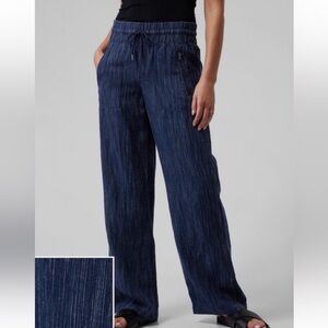 Athleta Womens Size 6 Cabo Linen Wide Leg Pant Navy Beachy Boho Comfy